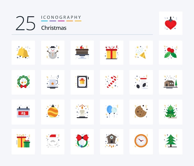 Vecteur gratuit pack d'icônes de noël 25 couleurs plates comprenant une boîte-cadeau de pain d'épice de noël étoile
