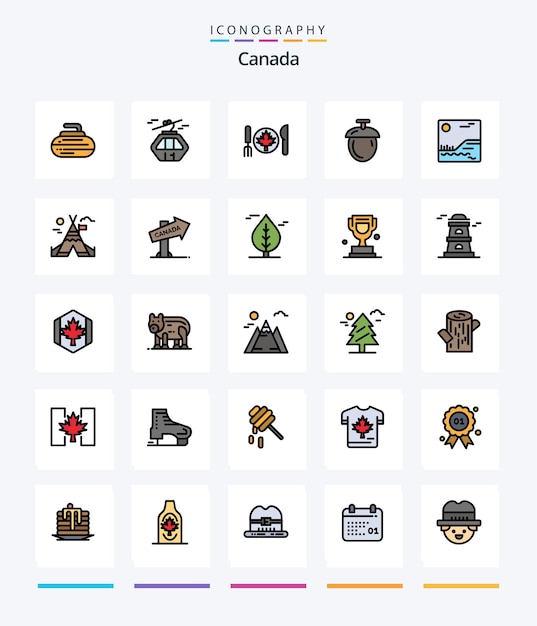 Vecteur gratuit pack d'icônes rempli de 25 lignes creative canada telles que graines d'images feuille de noix de scandinavie