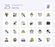 Vecteur gratuit pack d'icônes remplies de 25 lignes de la fête du travail, y compris les outils de garage, la fête du travail