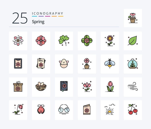 Pack D'icônes Spring 25 Line Filled Comprenant Fleur Nature Printemps Fleur Feuille Printemps