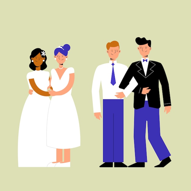 Vecteur gratuit pack d'illustration de couples de mariage