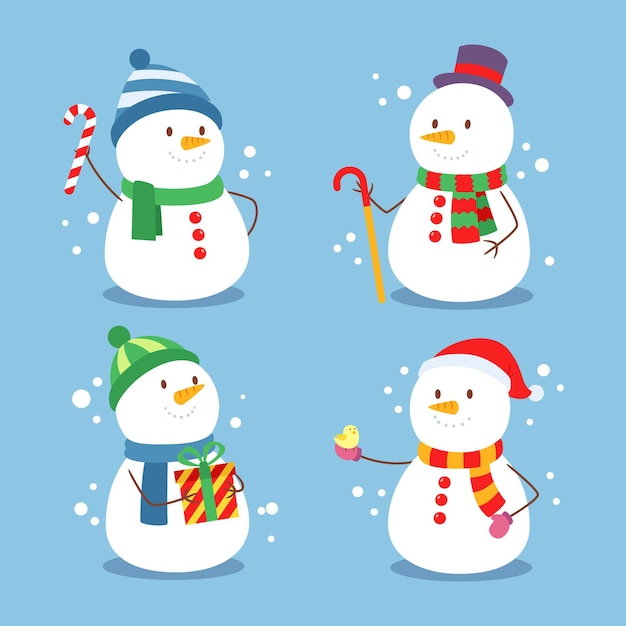 Pack D'illustrations Design Plat Personnage Bonhomme De Neige