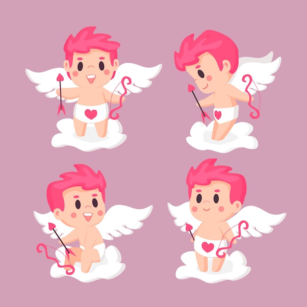 Pack Illustré De Personnages De Cupidon Dessinés à La Main