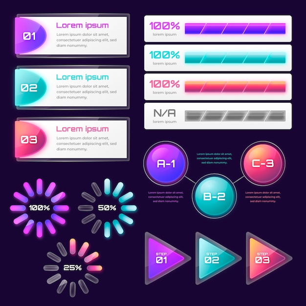 Vecteur gratuit pack d'infographie brillant coloré