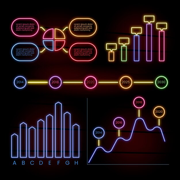 Pack d'infographie dans un style néon