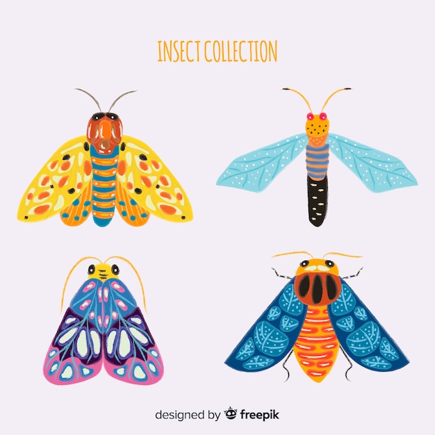 Vecteur gratuit pack d'insectes ailés dessinés à la main