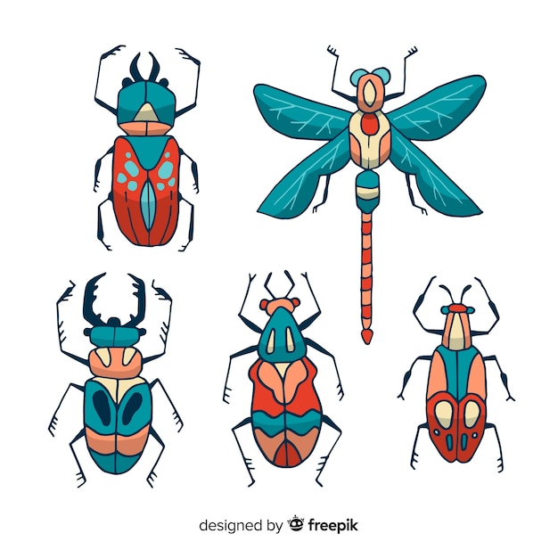 Vecteur gratuit pack d'insectes colorés dessinés à la main