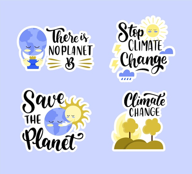 Vecteur gratuit pack d'insignes de changement climatique dessinés à la main