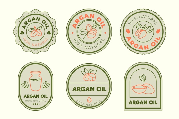 Vecteur gratuit pack d'insignes d'huile d'argan bio design plat