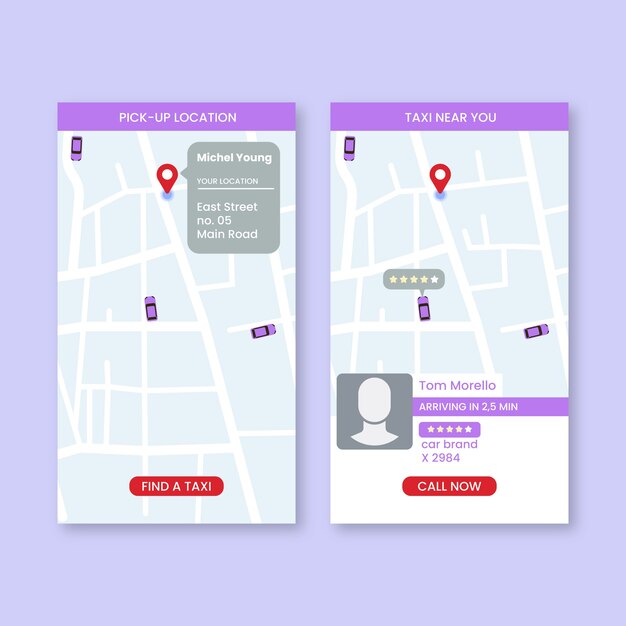 Vecteur gratuit pack d'interface d'application taxi