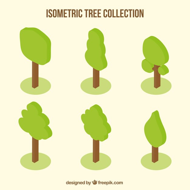 Pack isométrique des arbres avec des dessins fantastiques