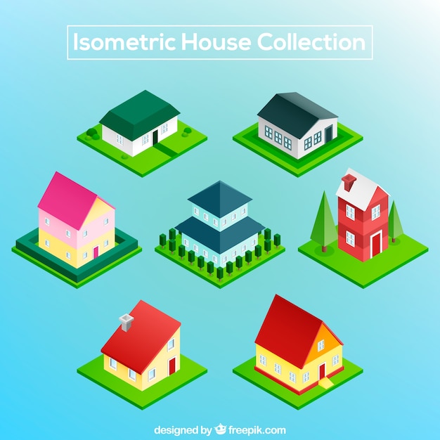 Vecteur gratuit pack isométrique de maisons colorées