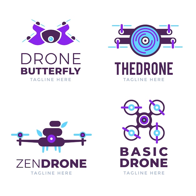 Vecteur gratuit pack de logos de drone design plat