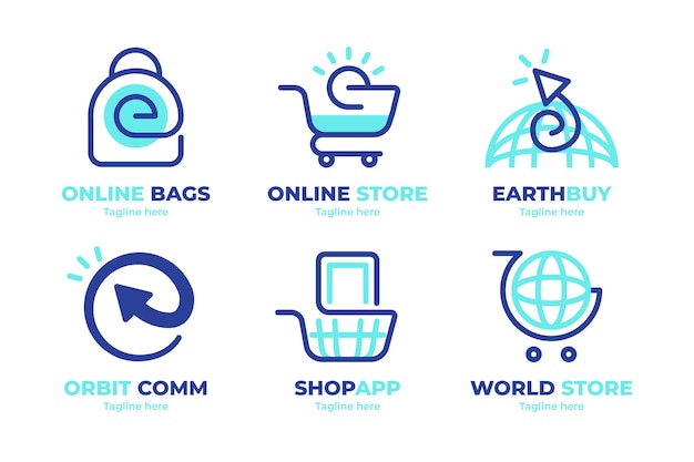 Vecteur gratuit pack de logos e-commerce design plat