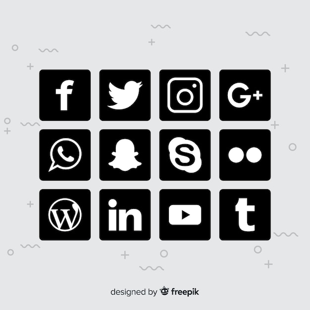 Vecteur gratuit pack de logos de médias sociaux noirs