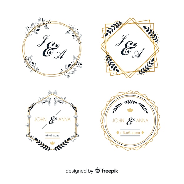 Vecteur gratuit pack de logos de monogramme de mariage