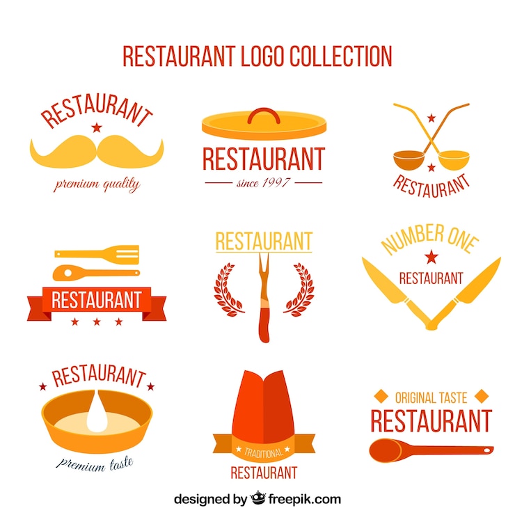 Vecteur gratuit pack de logos de restaurant en design plat