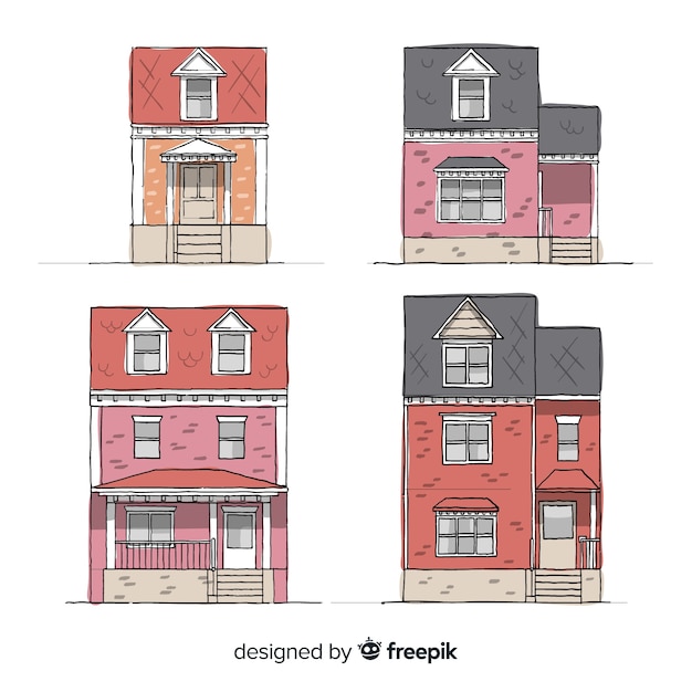 Vecteur gratuit pack de maisons dessinées à la main