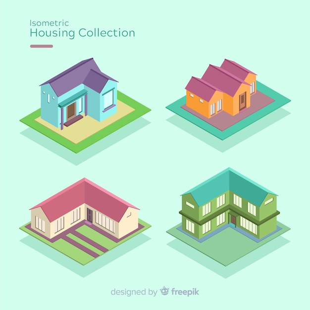 Vecteur gratuit pack de maisons isométriques