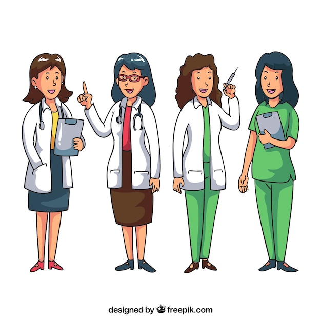 Vecteur gratuit pack de médecins féminines souriantes au travail