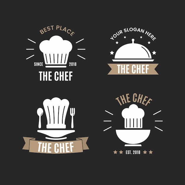 Vecteur gratuit pack de modèles de logo chef design plat