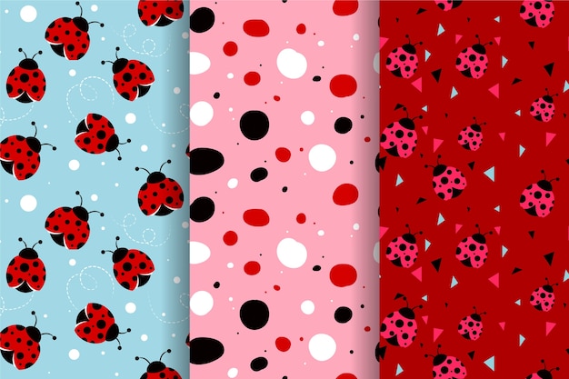 Vecteur gratuit pack de motifs coccinelle design plat