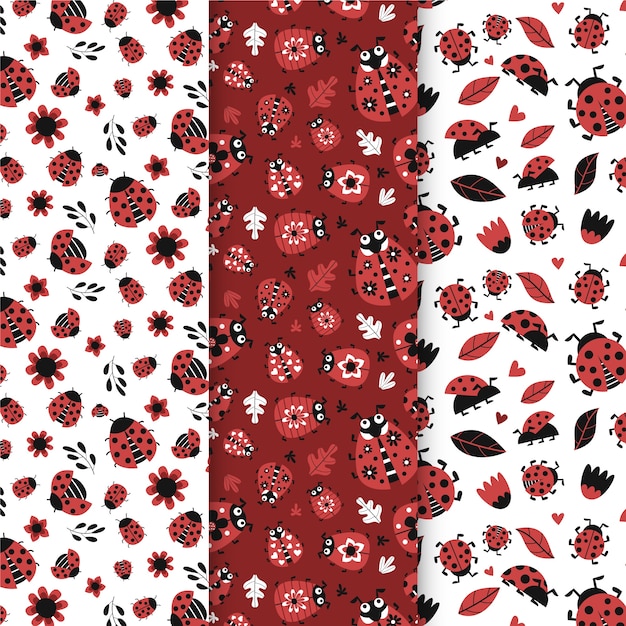 Vecteur gratuit pack de motifs coccinelle design plat