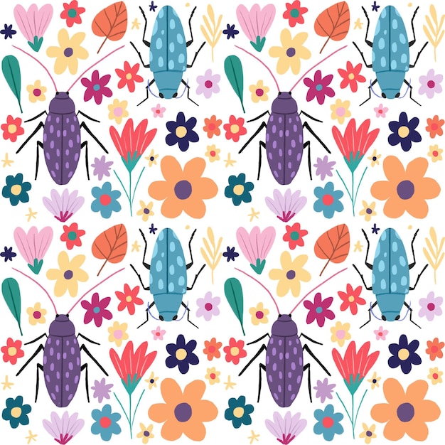 Vecteur gratuit pack de motifs insectes et fleurs