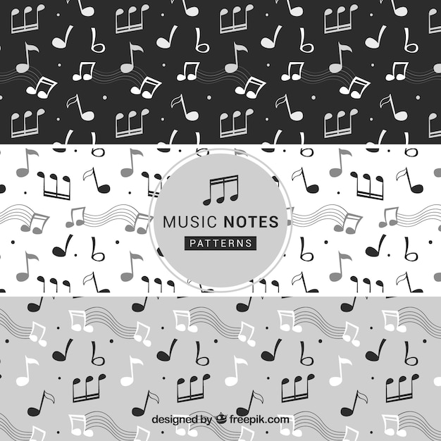 Pack de motifs de notes musicales en noir et blanc