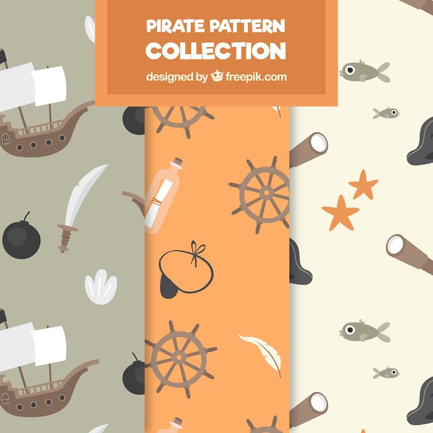 Vecteur gratuit pack de motifs avec des objets pirates