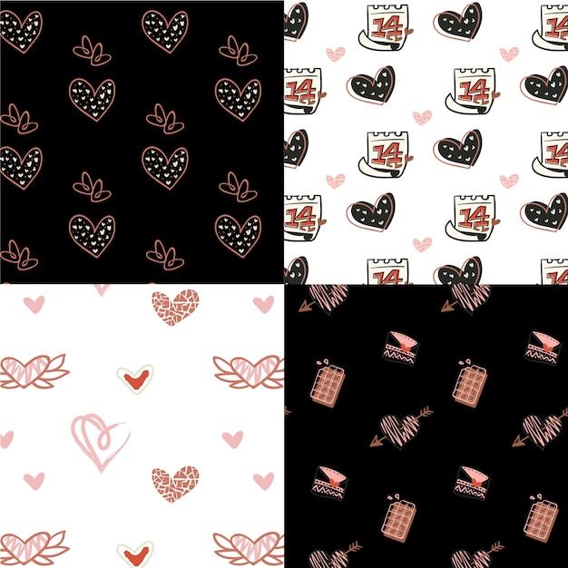 Pack De Motifs De Valentine Dessinés à La Main