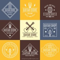 Pack de neuf logos de guitare plat