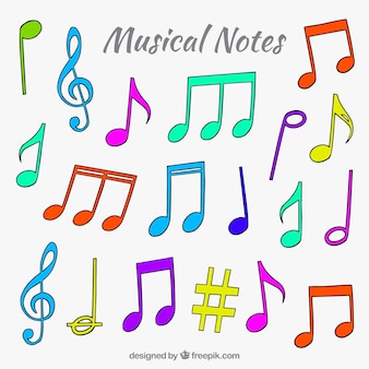 Pack de notes musicales colorées dans le style dessiné à la main