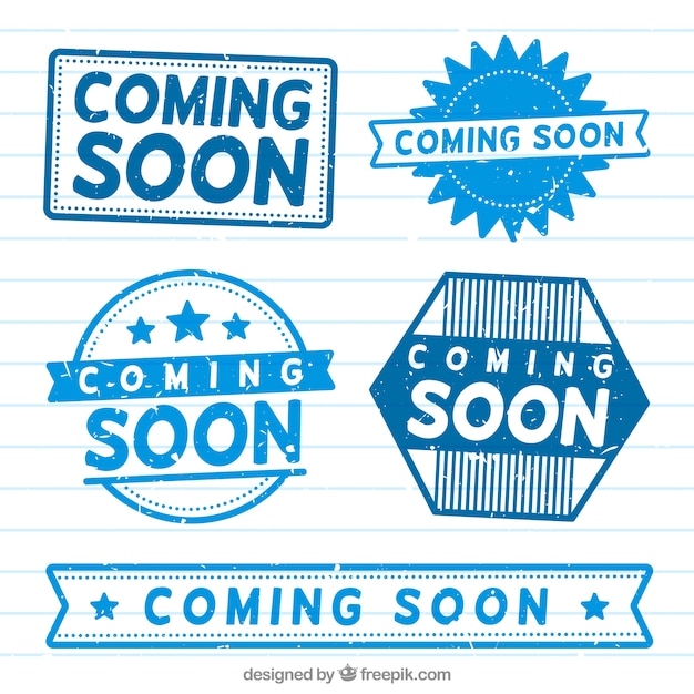 Pack of blue coming soon stickers