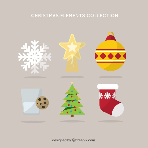 Vecteur gratuit pack of christmas elements en design plat