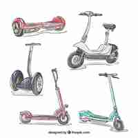 Vecteur gratuit pack original de scooters dessinés à la main