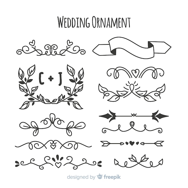 Pack D'ornements De Mariage Dessinés à La Main