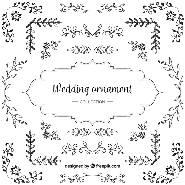 Vecteur gratuit pack d&#39;ornements de mariage avec de l&#39;encre