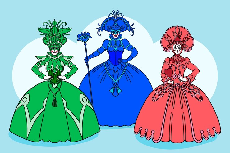 Vecteur gratuit pack de personnages de carnaval vénitien dessinés à la main