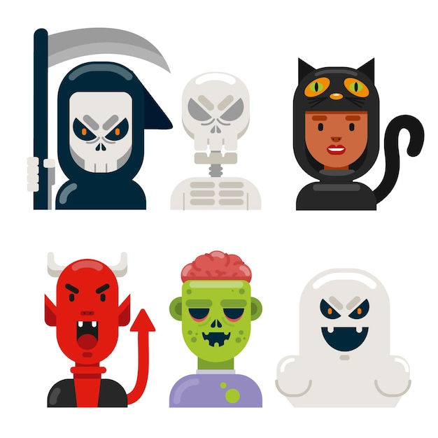 Vecteur gratuit pack de personnages halloween plat