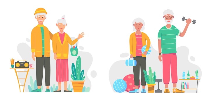 Vecteur gratuit pack de personnes âgées actives design plat