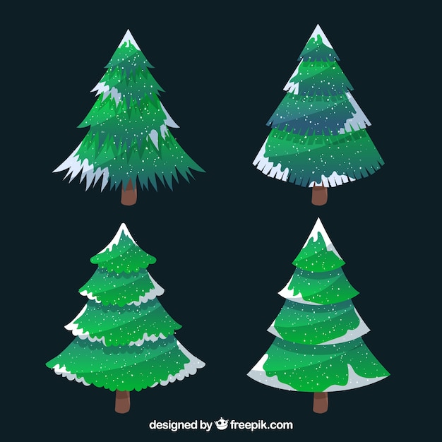 Pack De Quatre Arbres De Noël Au Design Plat