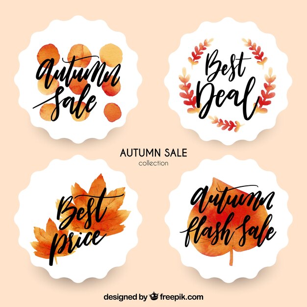 Pack de quatre autocollants aquarelle vintage de la vente d'automne
