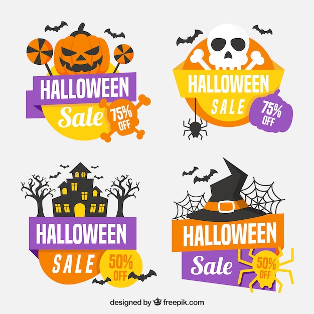 Pack De Quatre Autocollants De Vente Halloween