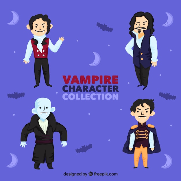 Vecteur gratuit pack de quatre personnages vampires peints à la main