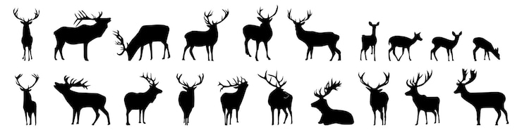 Vecteur gratuit pack de silhouettes de chasse à la silhouette de cerf