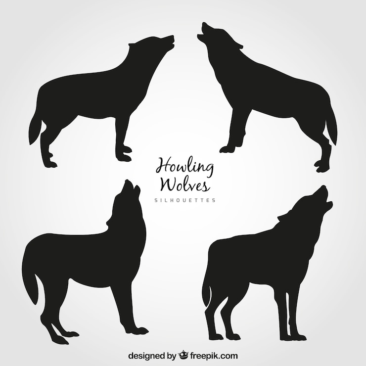 Vecteur gratuit pack de silhouettes de loup