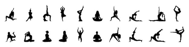 Vecteur gratuit pack de silhouettes de yoga silhouette de méditation