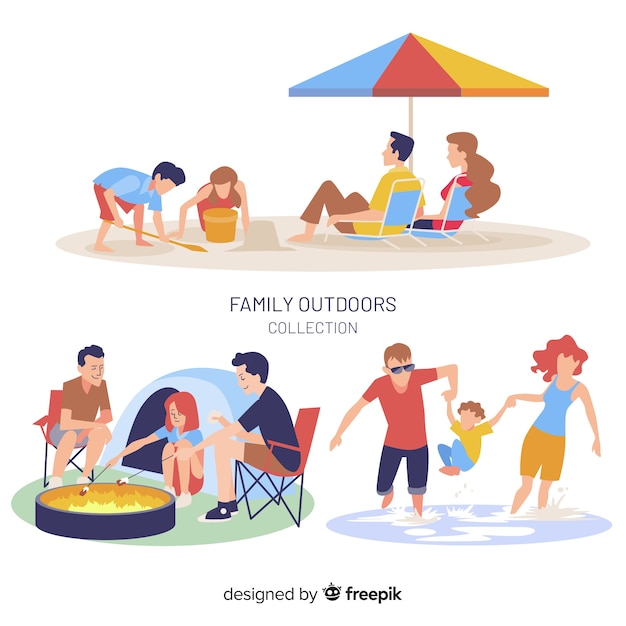 Vecteur gratuit pack de situations familiales en plein air dessinées à la main