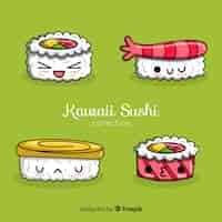 Vecteur gratuit pack de sushis kawaii dessinés à la main